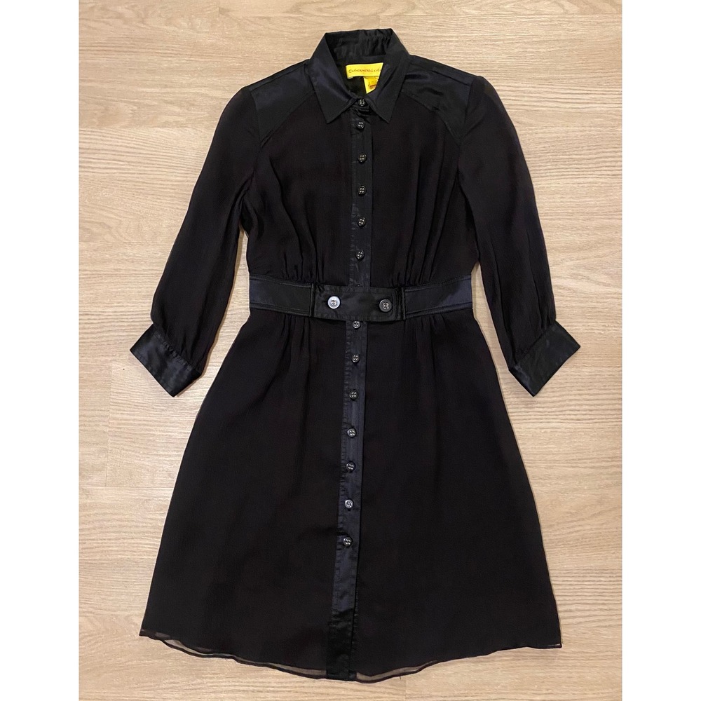 Catherine Malandrino Silk Shirt‎ Dress 2 Black Button Front Mini Luxury